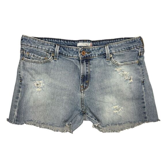 Levi’s Women’s 14 Cutoff Denim Jean Shorts Distressed Mid Rise Medium Wash - Picture 1 of 8